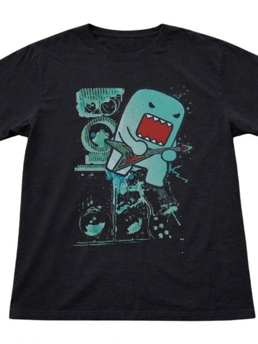Gildan Black Short-Sleeve Tee with Teal Monster Guitar Graphic